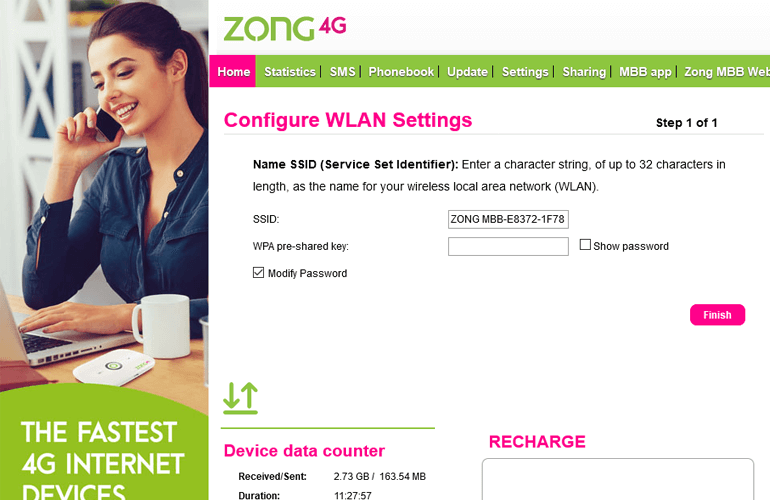 How to Change Zong 4G Device Password