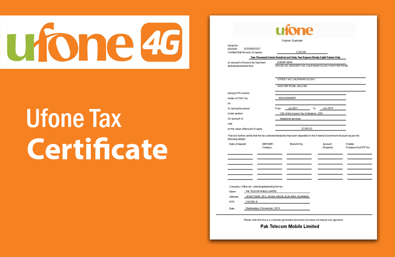 Ufone Tax Certificate